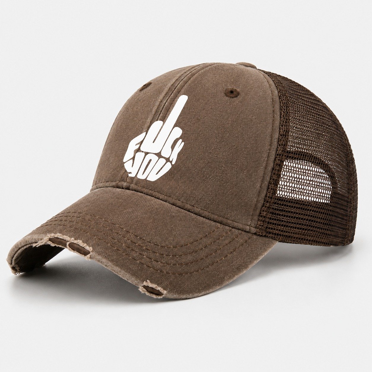 Fuck You! Cap Design Washed Trucker Hat – Coffee