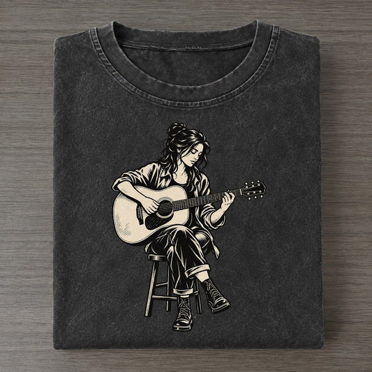 Acoustic Guitar Fingerpicked Passage Global Music Ink Figures Vintage T-shirt – Black