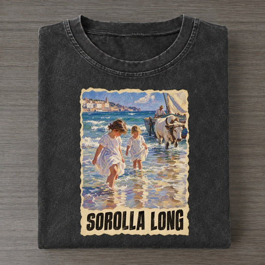 Sorolla Long Beach Children Art Pun Vintage T-shirt – Black