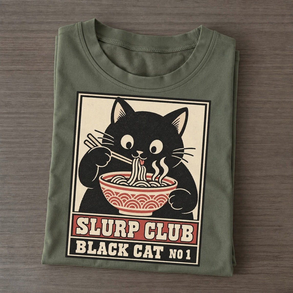 Black Cat Shoyu Slurp Club Classic T-shirt – Army Green