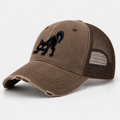 Bombay Arched Back Peeking Cats Washed Trucker Hat – Coffee