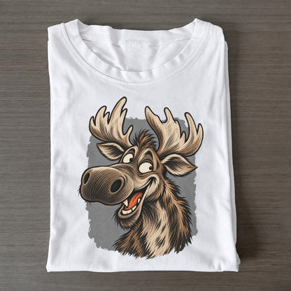 Moose Expressive Portrait Wild Grin Gallery Classic T-shirt – White
