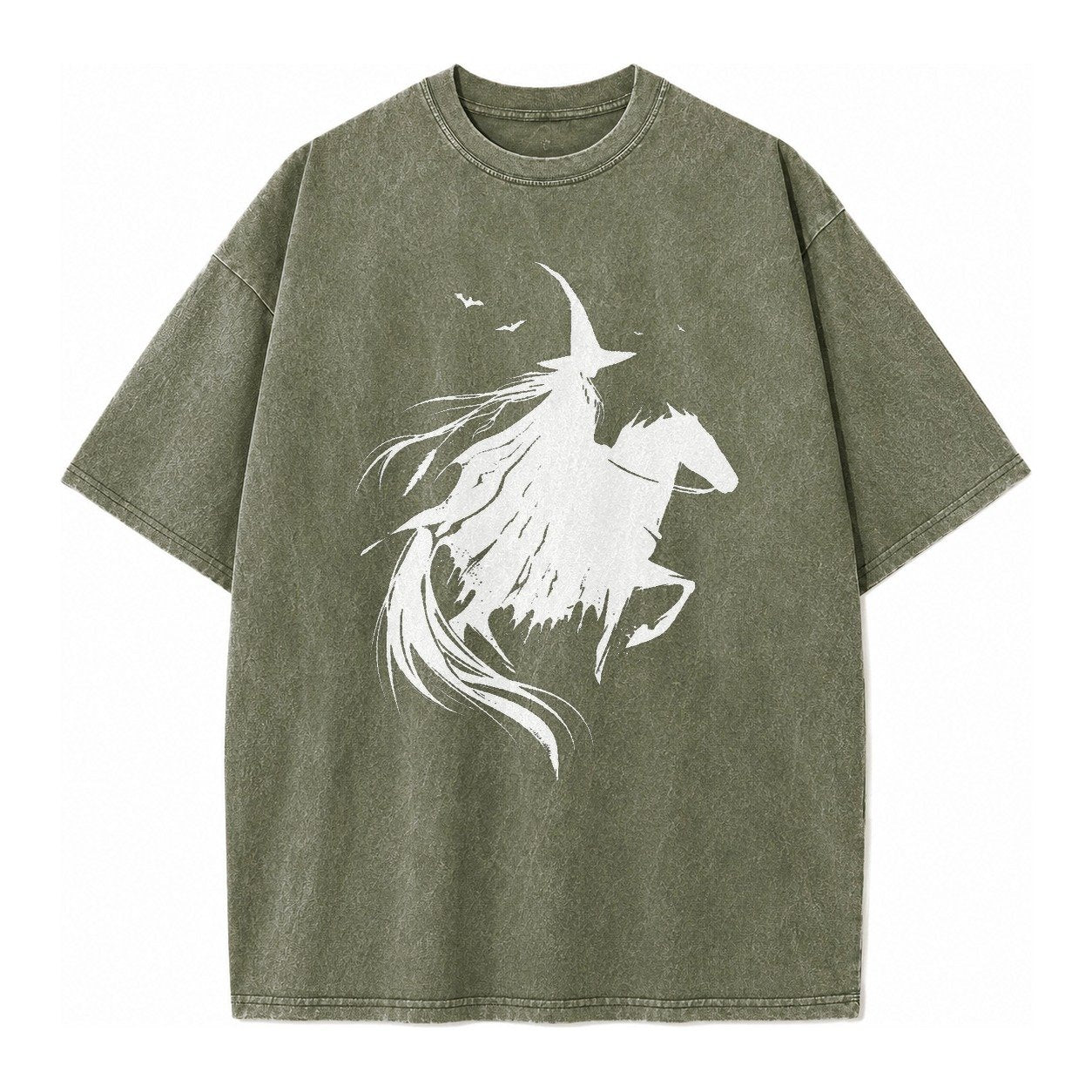 Witch On Horse Vintage T-shirt – Army Green