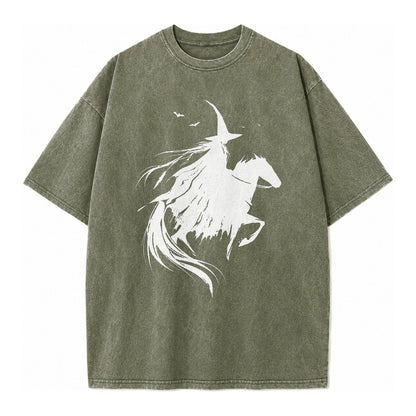 Witch On Horse Vintage T-shirt – Army Green