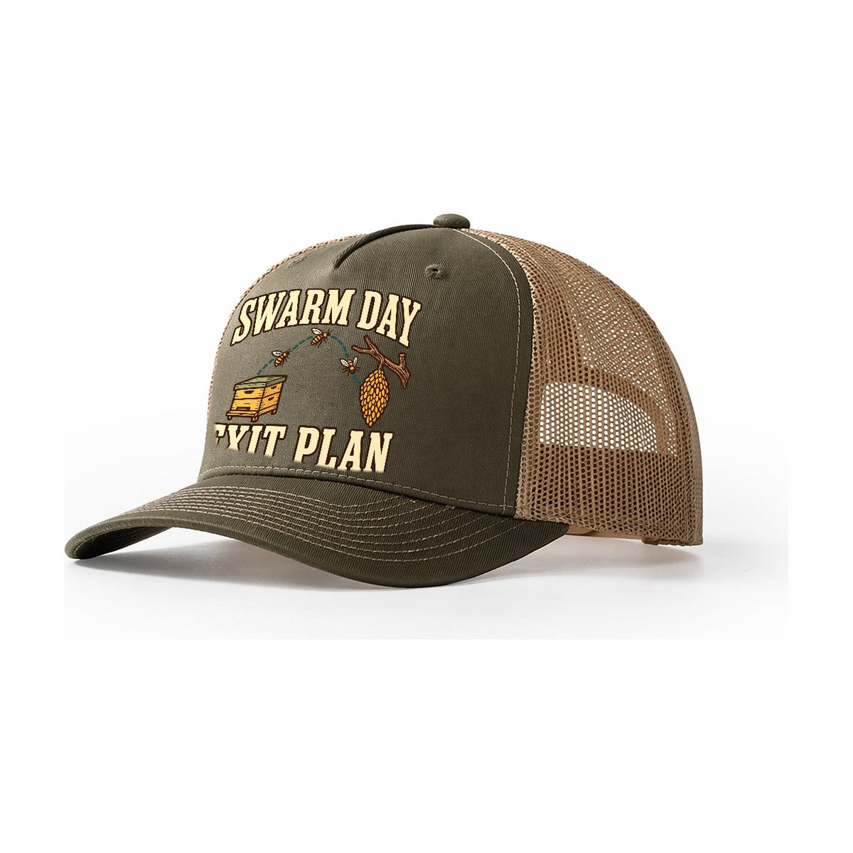 Swarm Day Exit Plan Beekeeping Trucker Hat – Olive Khaki