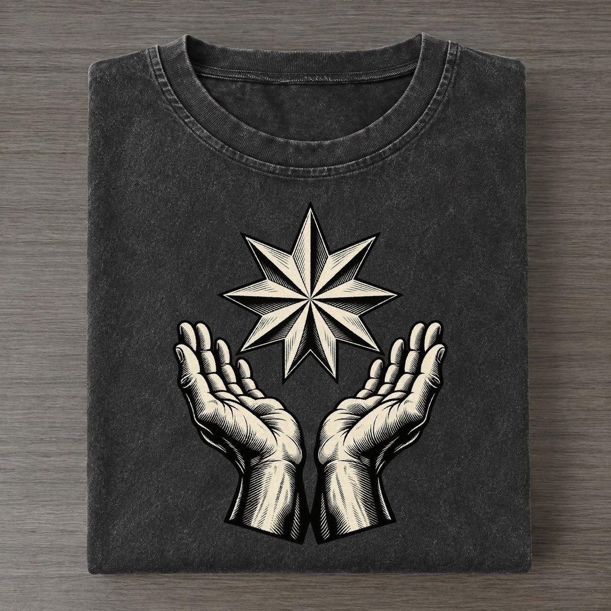 Bahai Nine Point Star And Open Hands World Faiths Ink Figures Vintage T-shirt – Black