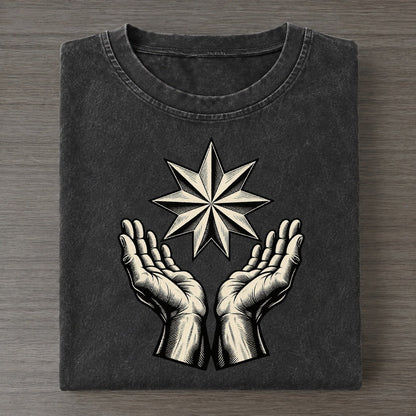 Bahai Nine Point Star And Open Hands World Faiths Ink Figures Vintage T-shirt – Black