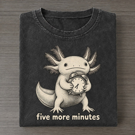 Axolotl Five More Minutes Unbothered Creatures Vintage T-shirt – Black