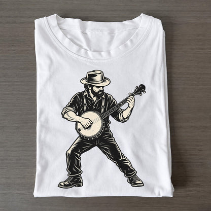 Banjo Clawhammer Downstroke Global Music Ink Figures Classic T-shirt – White