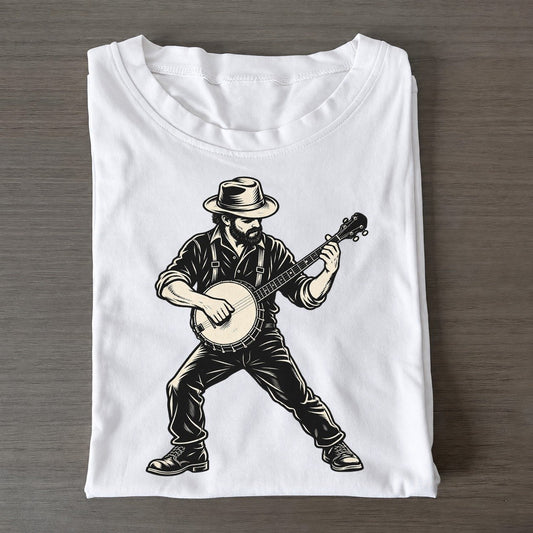 Banjo Clawhammer Downstroke Global Music Ink Figures Classic T-shirt – White