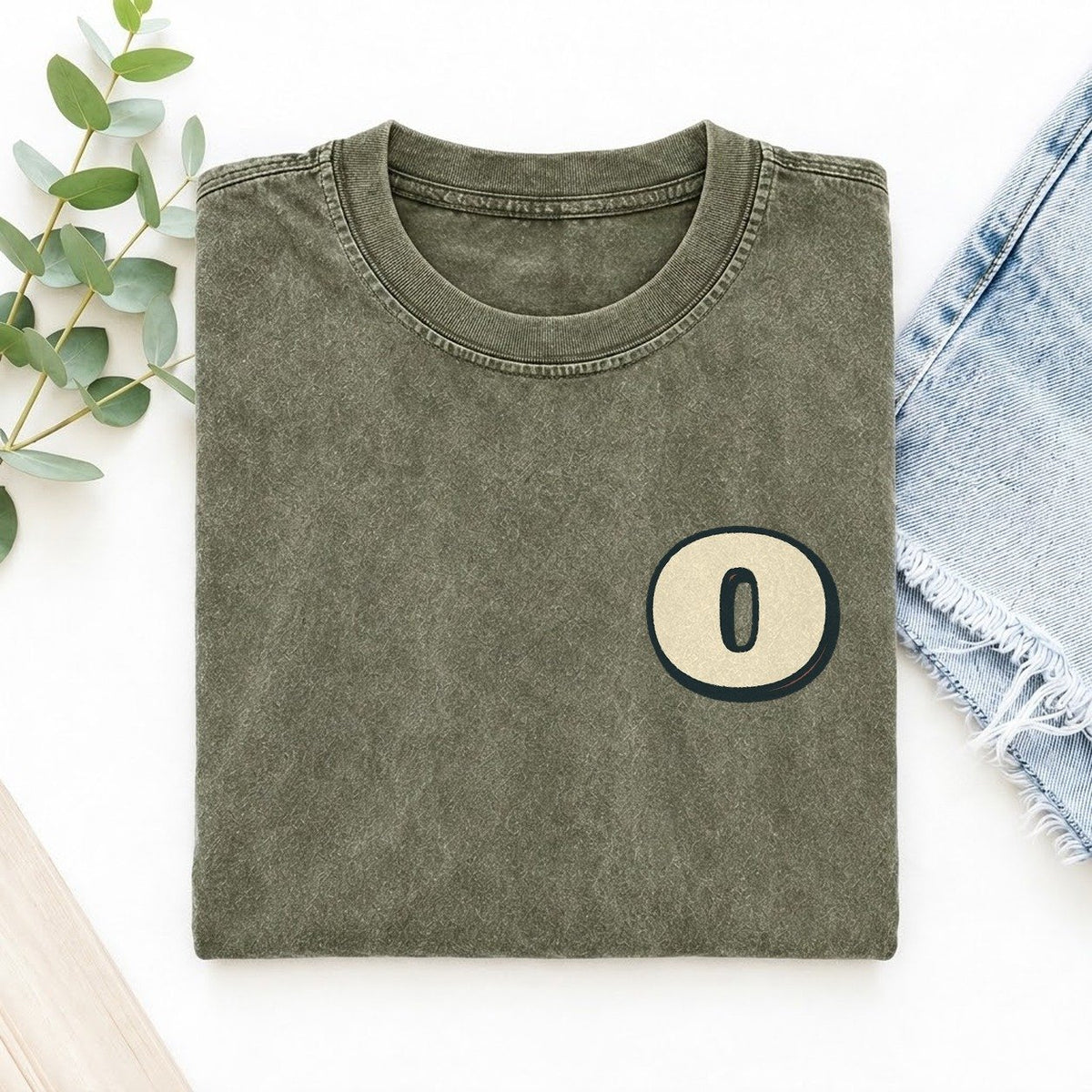 Initial O Left Chest Vintage T-shirt – Army Green
