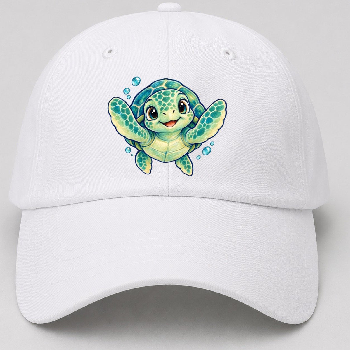 Sea Turtle Front Paddle Sea Sprite Baseball Cap – White