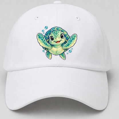 Sea Turtle Front Paddle Sea Sprite Baseball Cap – White
