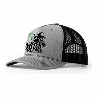 Witch Please Slogan Witch Magic Trucker Hat – Sport Grey Black