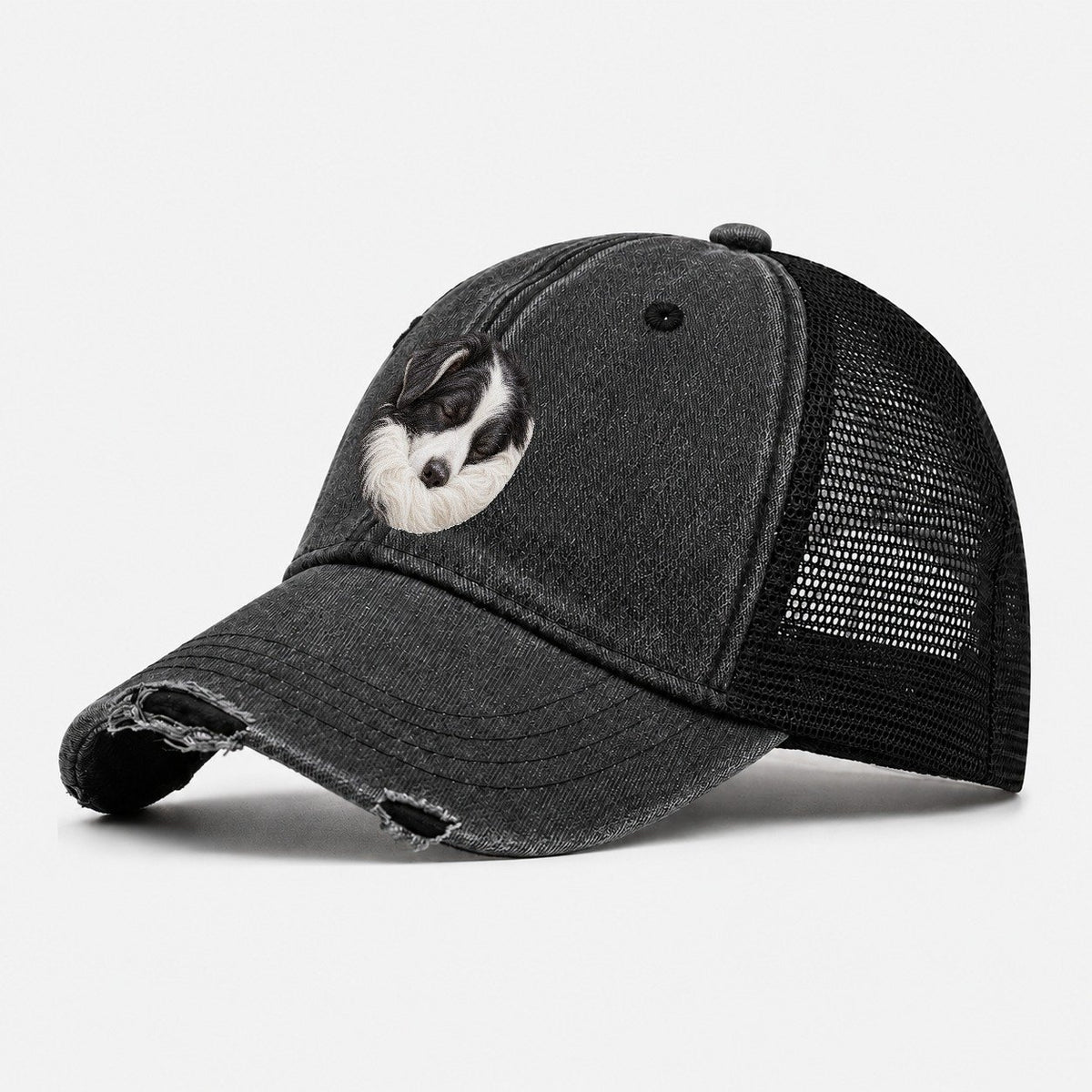 Border Collie Ruff Tuck Pastimes Companions Washed Trucker Hat – Black