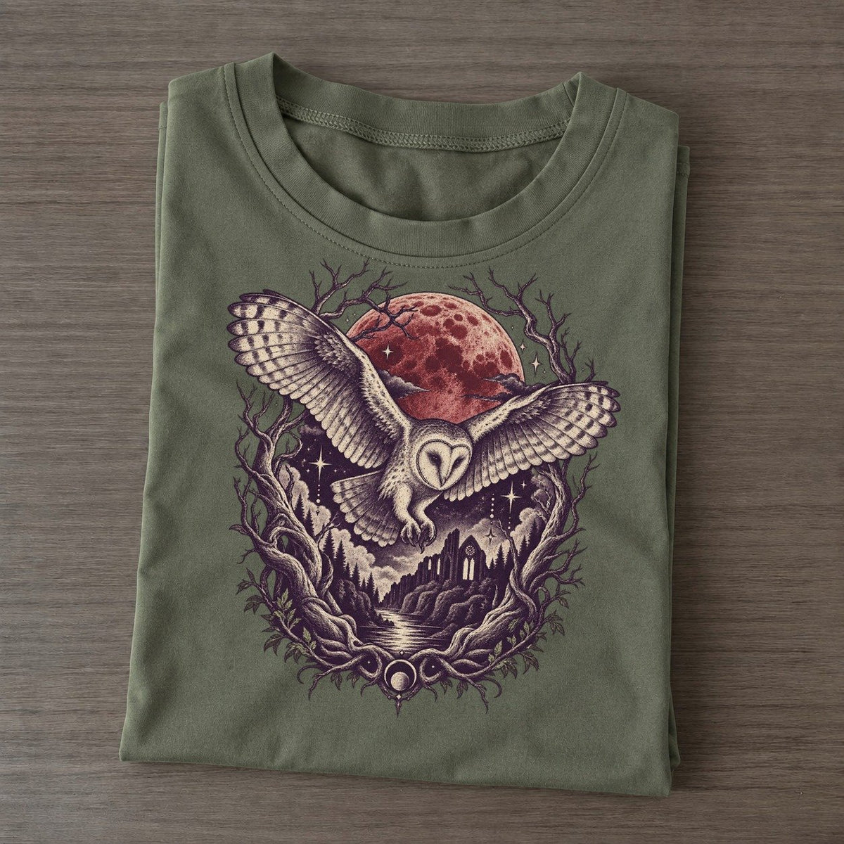 Barn Owl Blood Moon Midnight Haunt Classic T-shirt – Army Green