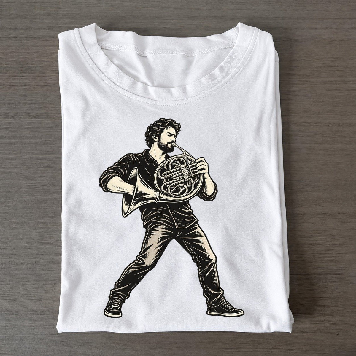 Horn Player Bright Phrase Global Music Ink Figures Classic T-shirt – White