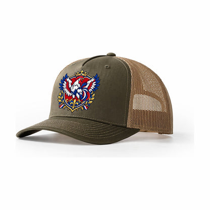 France Heraldic Crest Country Logos Trucker Hat – Olive Khaki