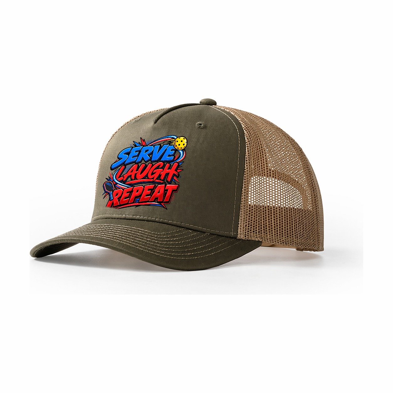 Serve Laugh Repeat Pickleball Life Trucker Hat – Olive Khaki