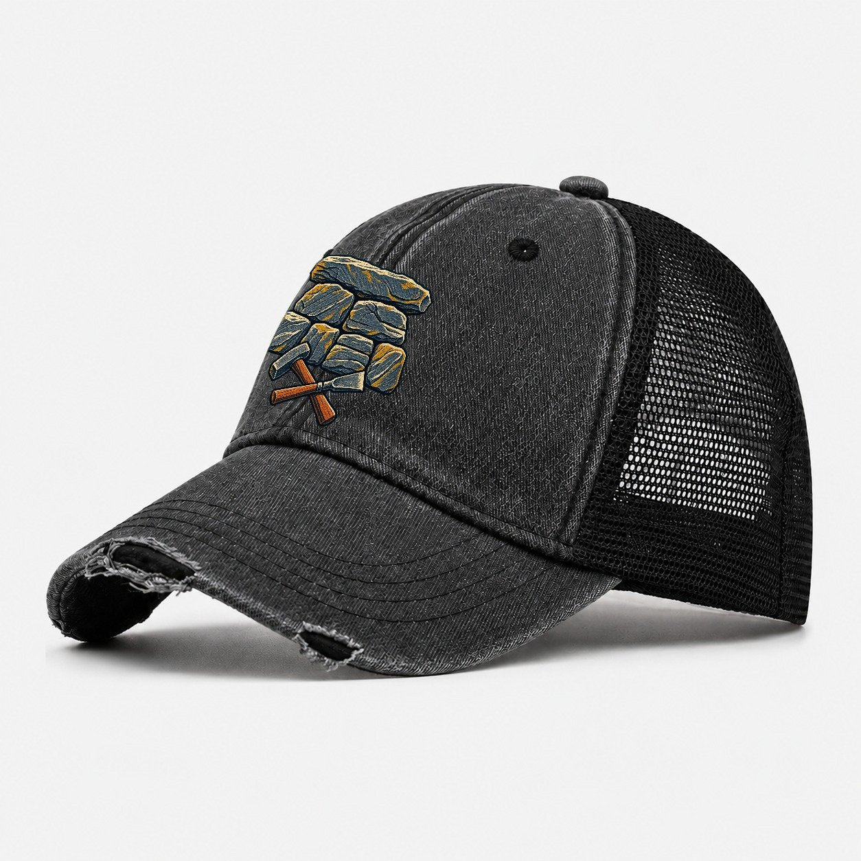 Seven Stone Wall Mason Hammer And Chisel Uk Culture Heritage Washed Trucker Hat – Black