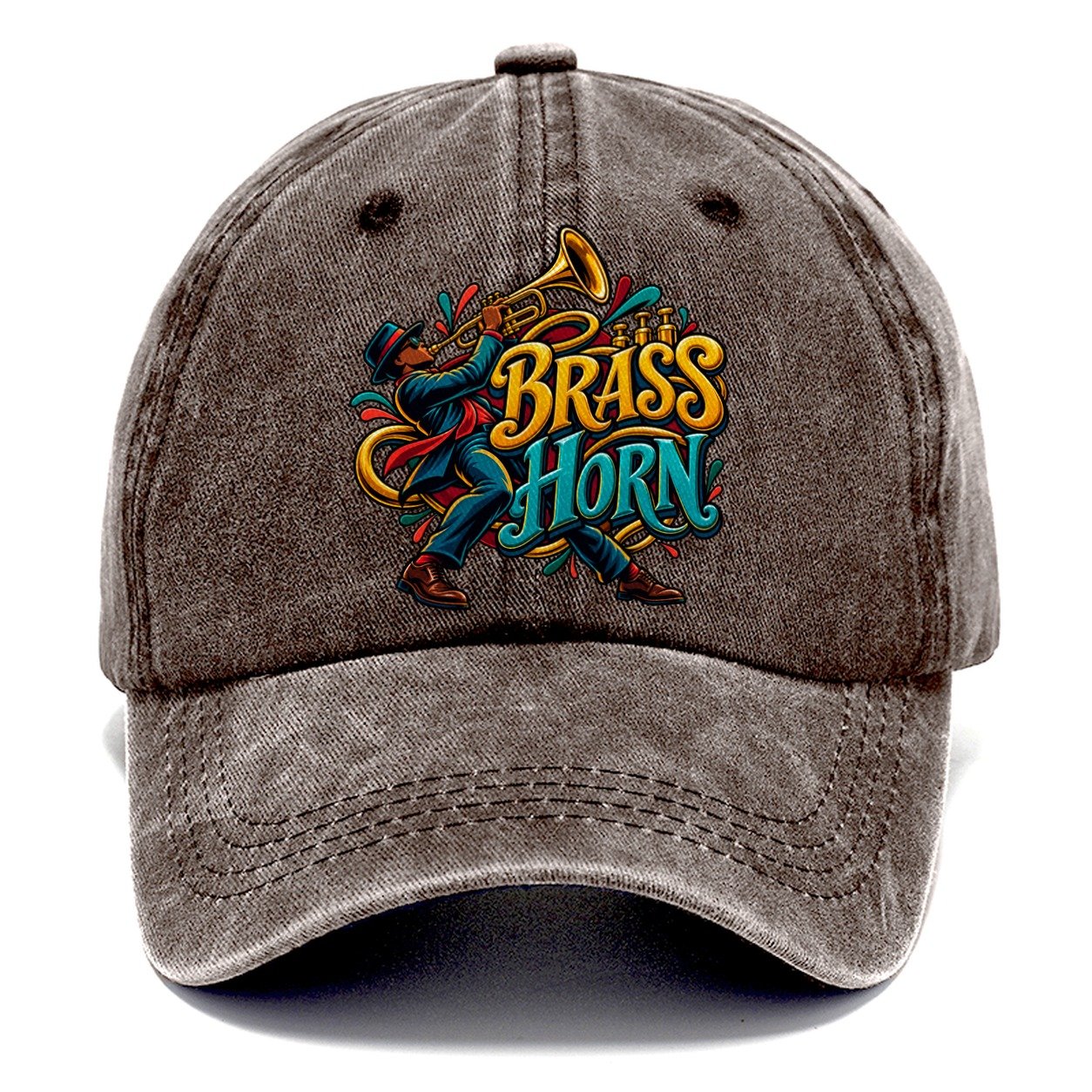 Brass Horn Wordmark Music Instruments Classic Cap – Brown