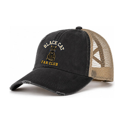 Black Cat Fan Club Women's Ponytail Trucker Hat – Washed Black Khaki