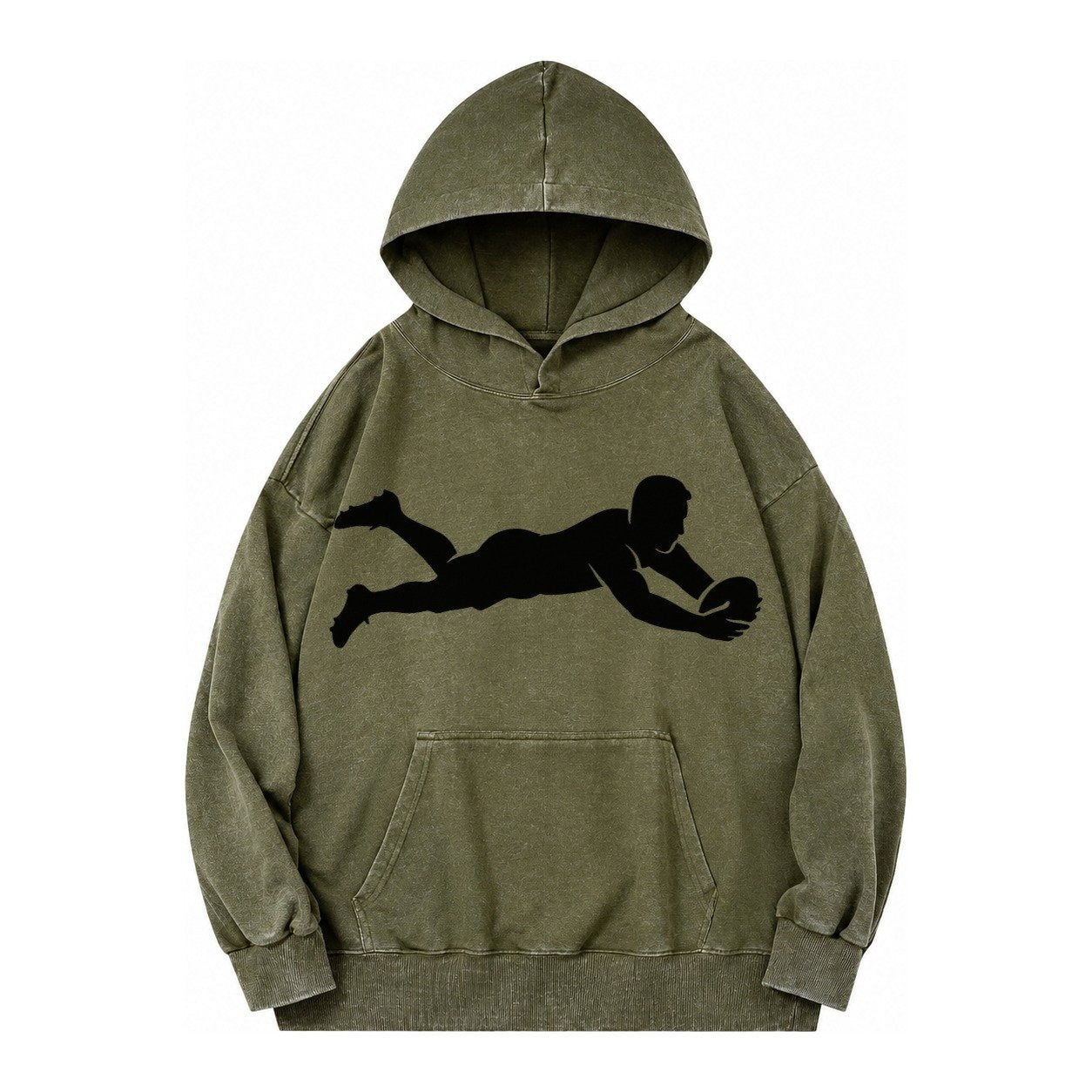 Rugby Player Diving For Try Vintage Washed Hoodie – Army Green