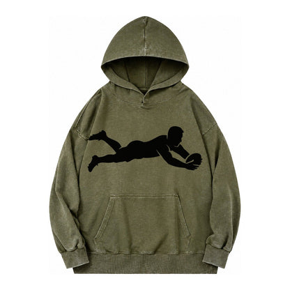Rugby Player Diving For Try Vintage Washed Hoodie – Army Green