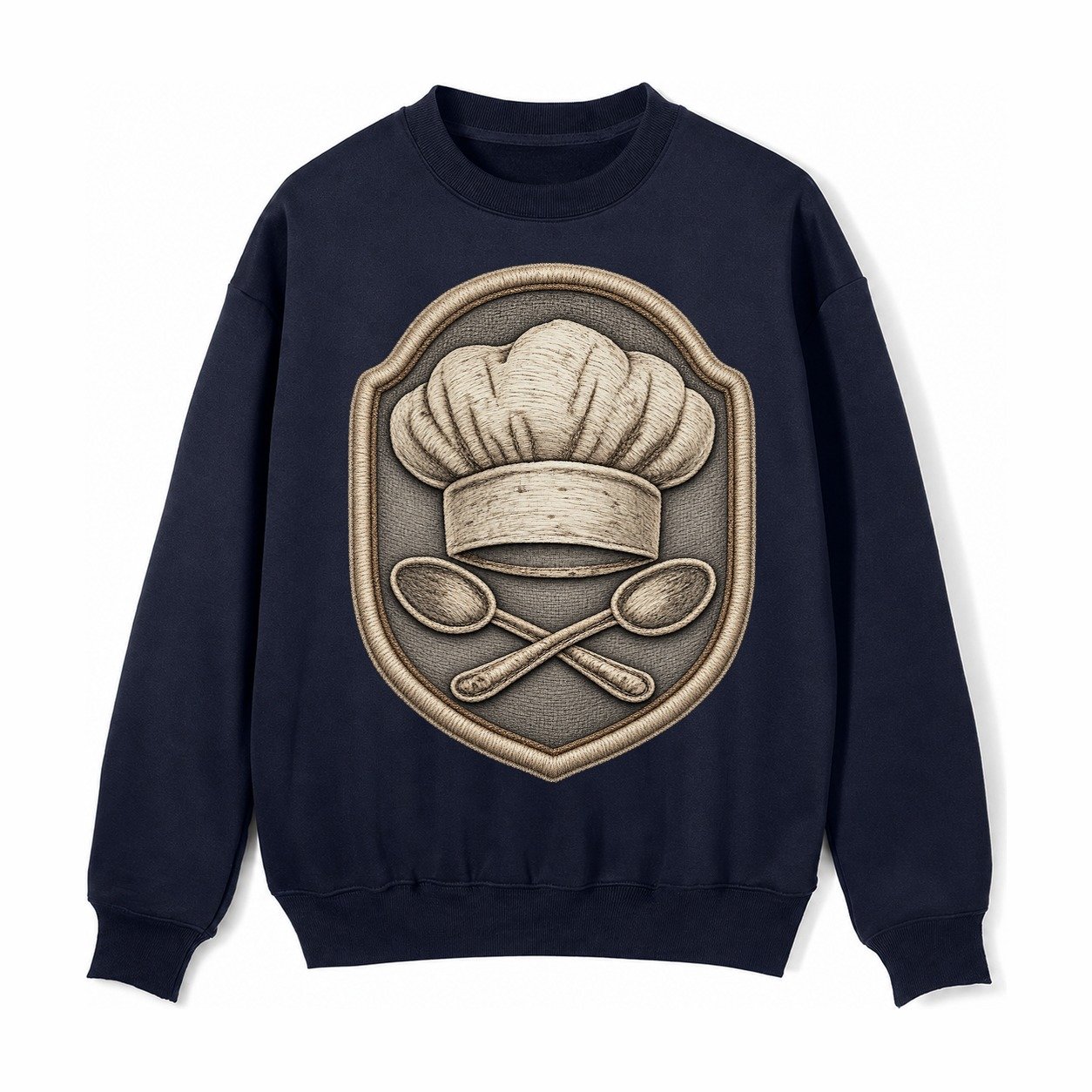 Cooking Chef Hat Toque Blanche With Crossed Spoons In Fleece Sweatshirt – Navy Blue