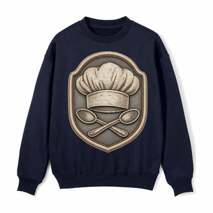 Cooking Chef Hat Toque Blanche With Crossed Spoons In Fleece Sweatshirt – Navy Blue