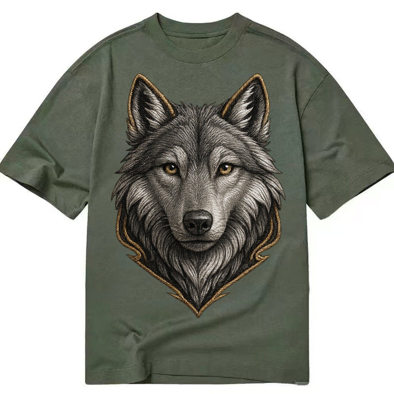 Wolf Totem Spirit Animal Silver Gray Thread Loyalty And Stre Classic T-shirt – Army Green