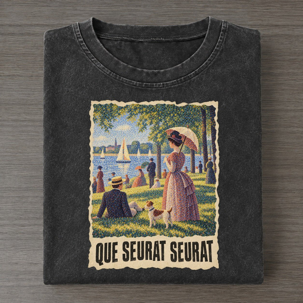 Que Seurat Seurat Sunday Park Art Pun Vintage T-shirt – Black