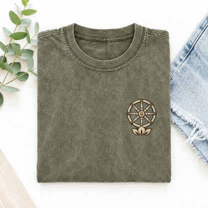 Dharma Lotus Symbol Emblems Left Chest Vintage T-shirt – Army Green