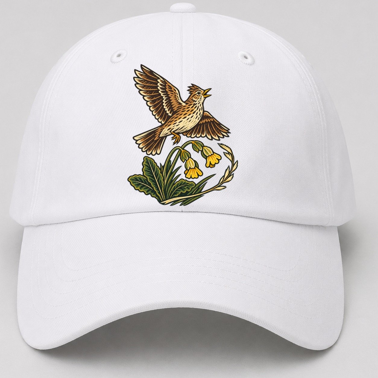 South Downs Skylark And Cowslip Uk Culture Heritage Baseball Cap – White