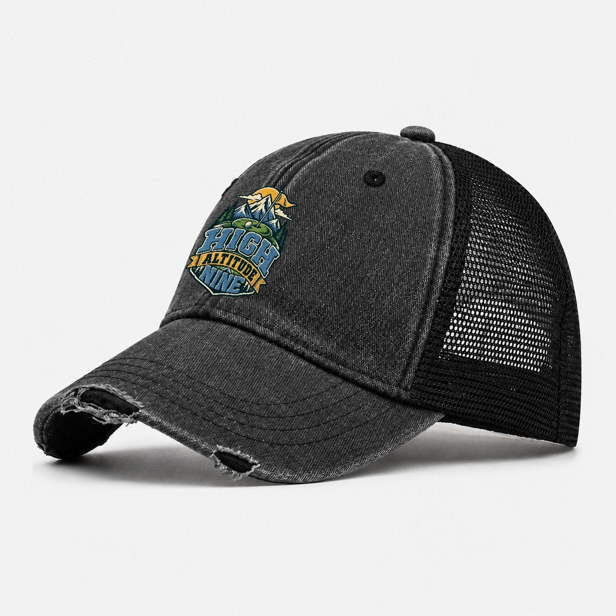 High Altitude Nine Golf Life Washed Trucker Hat – Black
