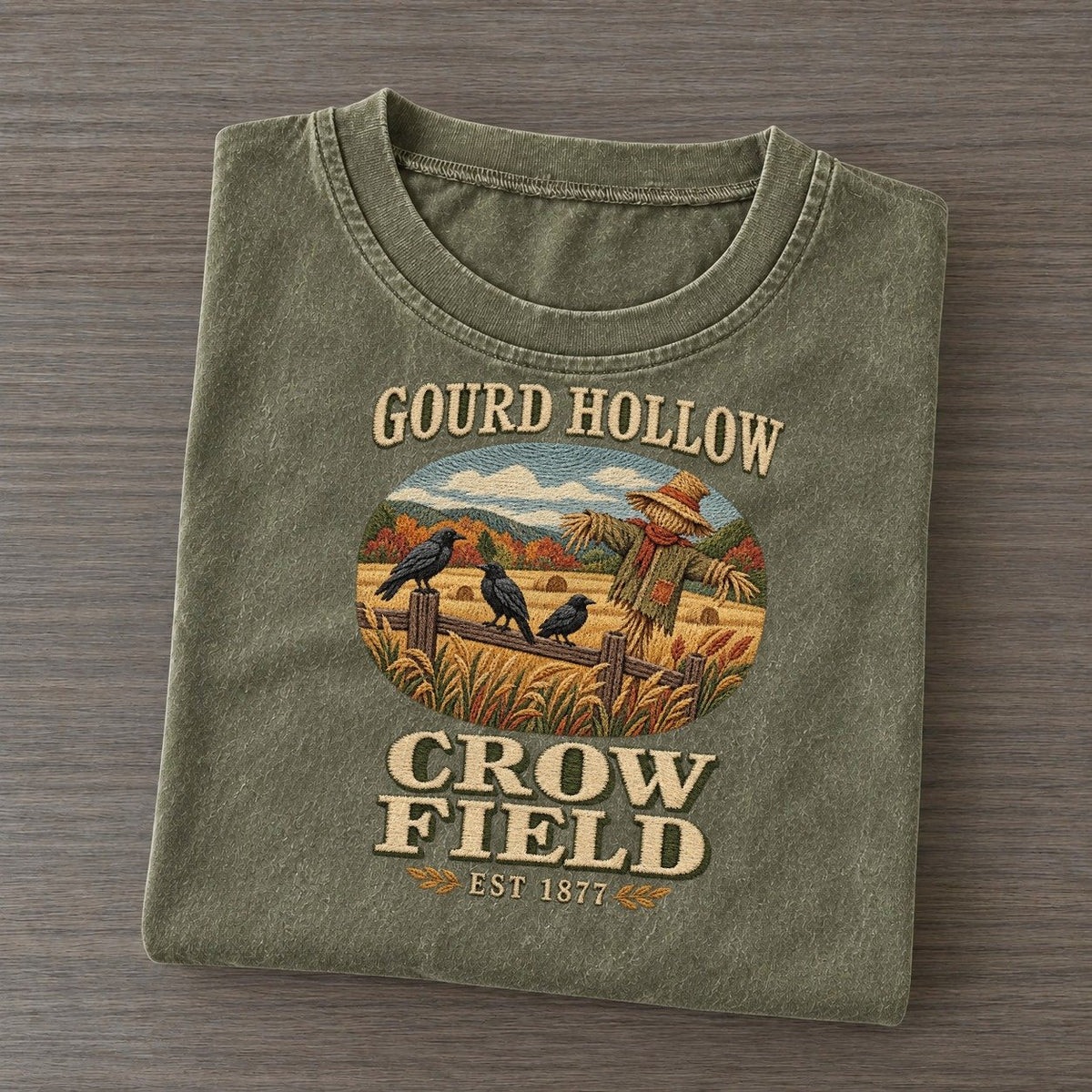 Crow Field Gourd Hollow Vintage T-shirt – Army Green