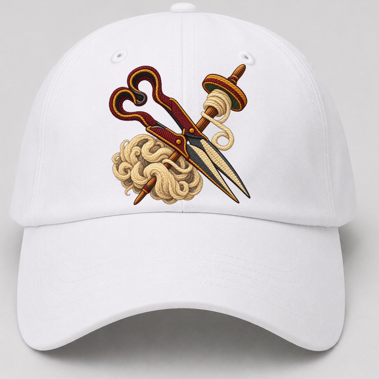 Welsh Wool Shears Spindle And Fleece Uk Culture Heritage Baseball Cap – White