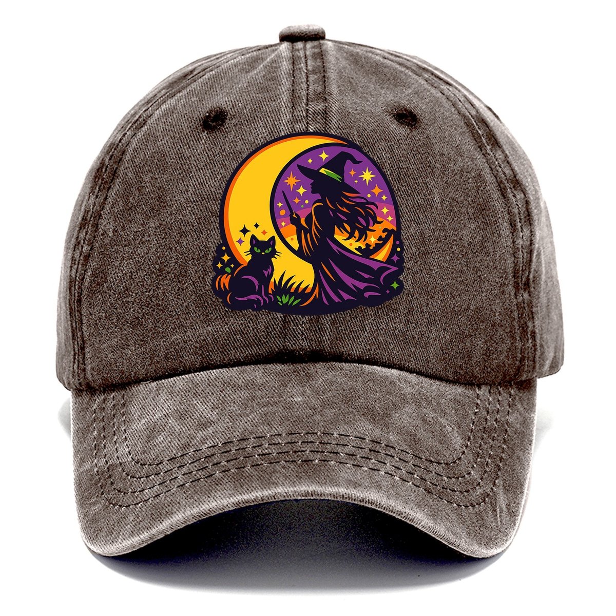 Moonlit Witch Cat Classic Cap – Brown