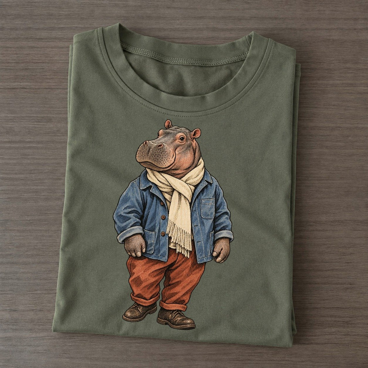 Hippopotamus Wardrobe Portrait Wild Wardrobe Portraits Classic T-shirt – Army Green