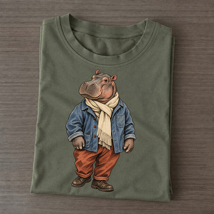 Hippopotamus Wardrobe Portrait Wild Wardrobe Portraits Classic T-shirt – Army Green