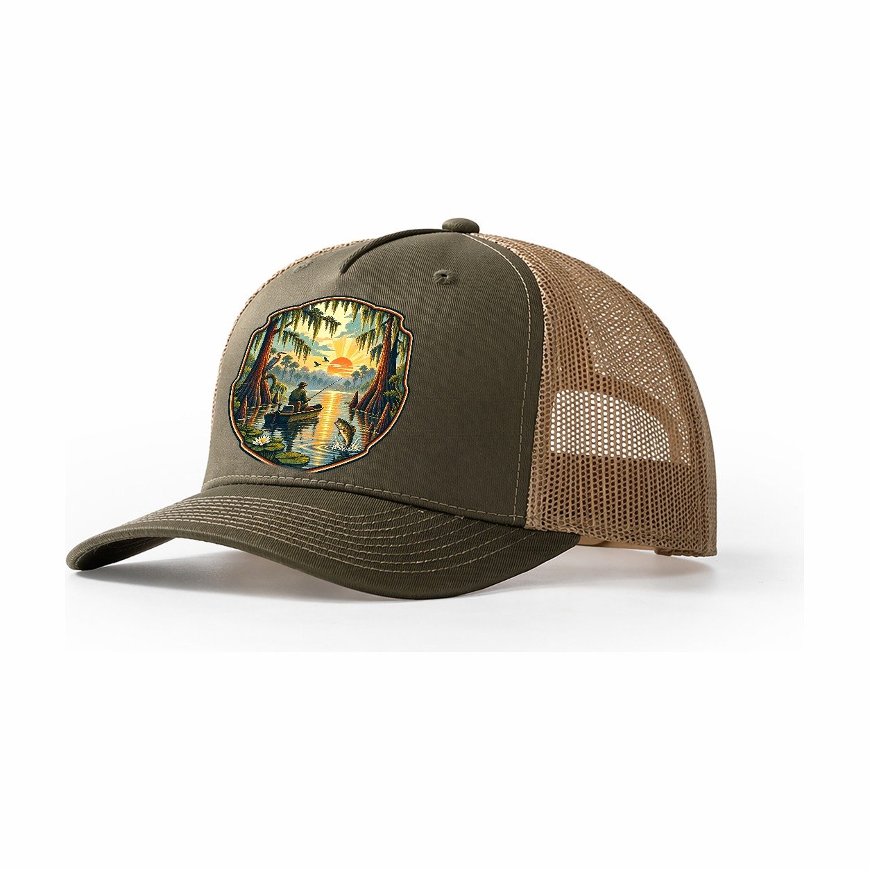 Bayou Cypress Still Water Fishing Club Trucker Hat – Olive Khaki