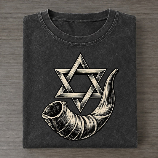 Jewish Shofar And Star World Faiths Ink Figures Vintage T-shirt – Black