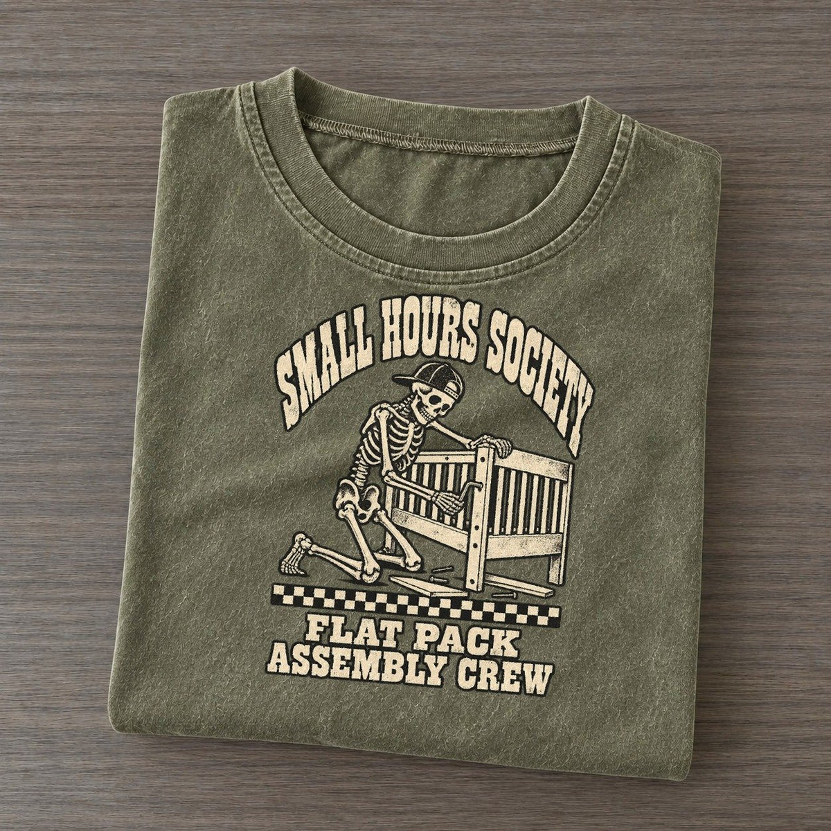 Flat Pack Small Hours Society Vintage T-shirt – Army Green