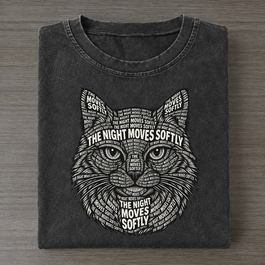 Black Cat Night Face Phrase Silhouette Vintage T-shirt – Black
