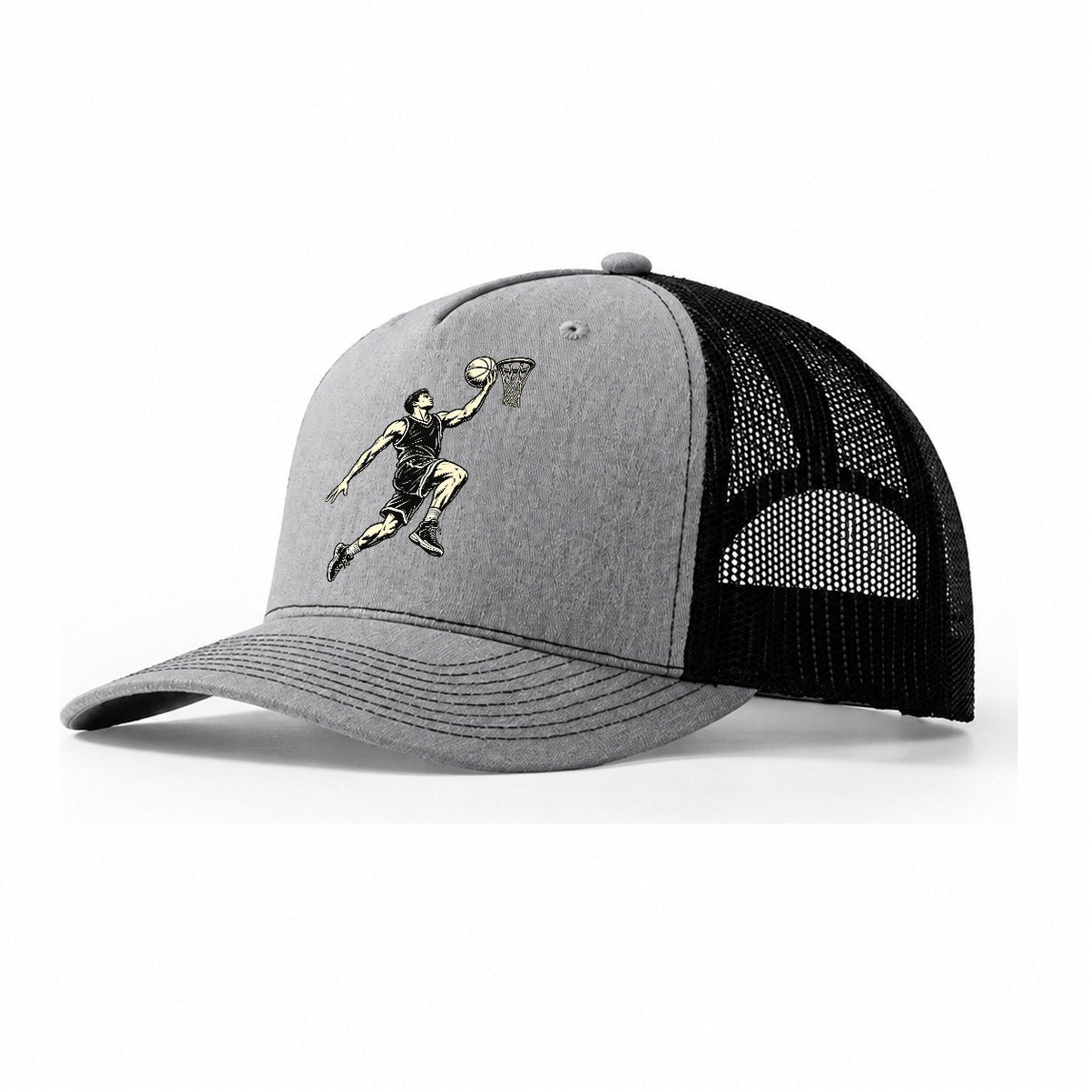 Basketball One Step Layup Global Sports Ink Figures Trucker Hat – Sport Grey Black
