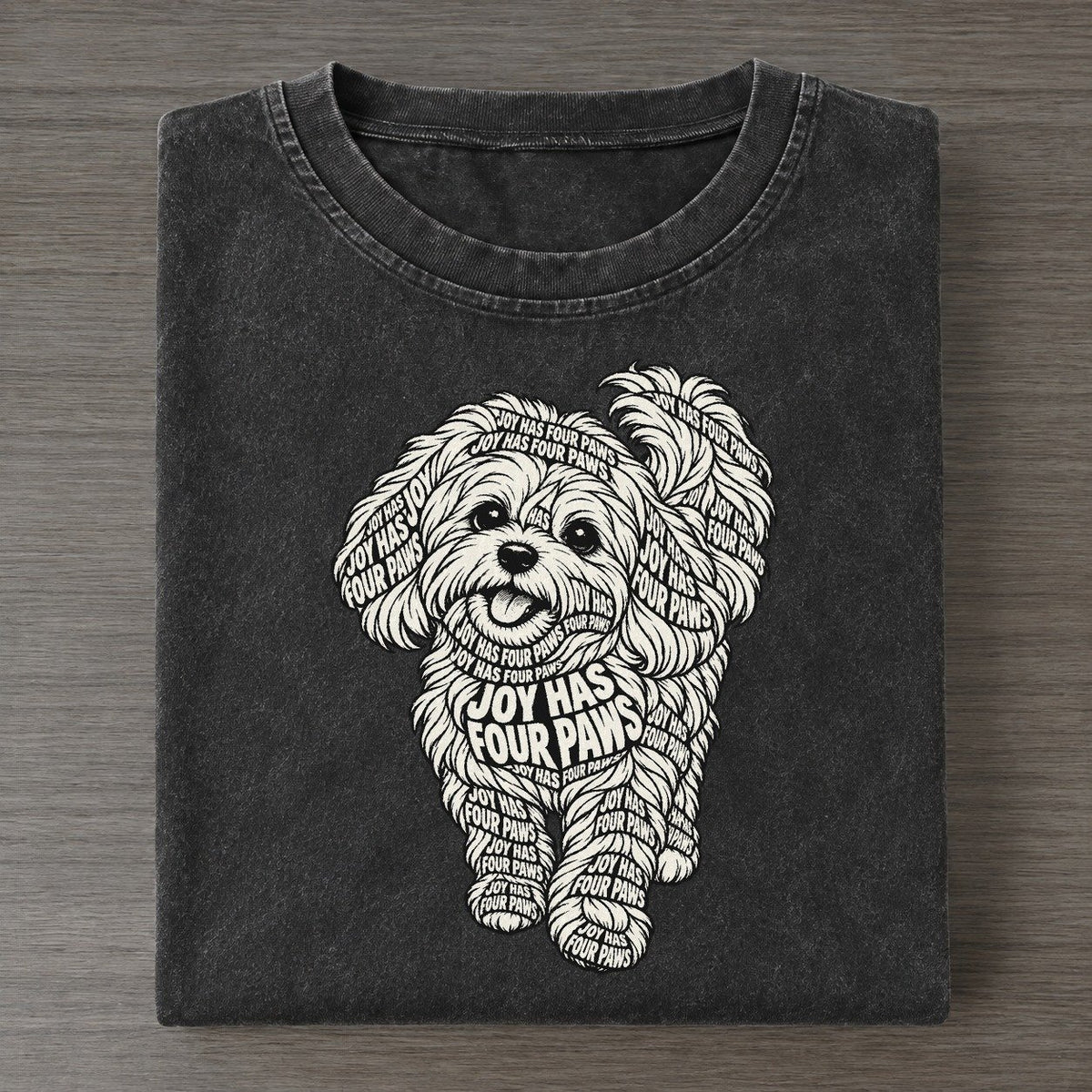 Maltese Tail Curl Phrase Silhouette Vintage T-shirt – Black