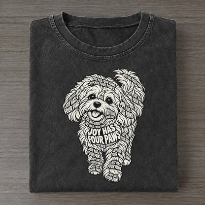 Maltese Tail Curl Phrase Silhouette Vintage T-shirt – Black