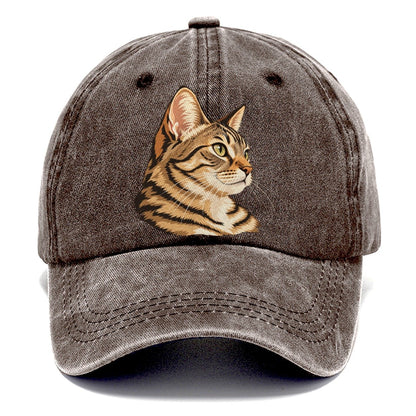 Green-Eyed Tabby Cat Portrait Classic Cap – Brown