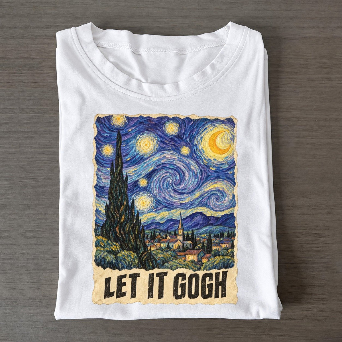 Let It Gogh Starry Village Art Pun Classic T-shirt – White