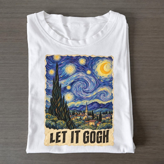 Let It Gogh Starry Village Art Pun Classic T-shirt – White